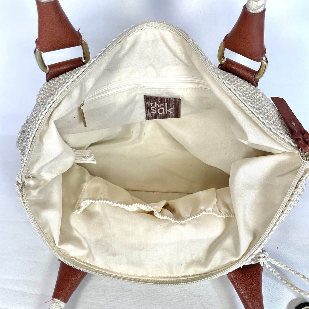 The Sak Cambria Crochet Tote Bag Gold Lined Boho Woven Shoulder Purse - Picture 11 of 13
